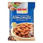 Koh-Kae Salted & Roasted Almonds in a clear bowl, showing golden almonds coated with salted roasted flavor, perfect for snacking.