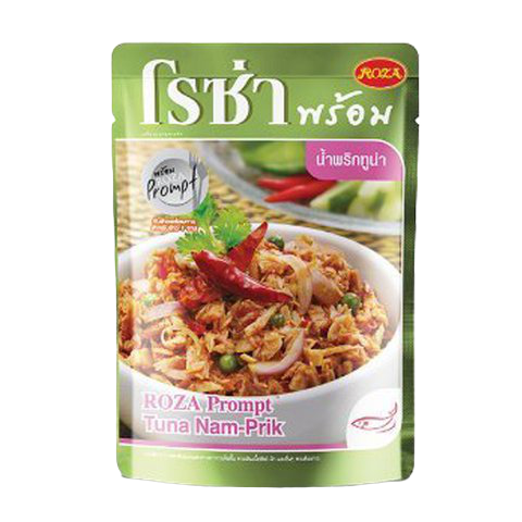 Roza Tuna Nam-Prik ready meal in a bowl, featuring tuna, spicy chili paste, and garnishes, ready to serve.