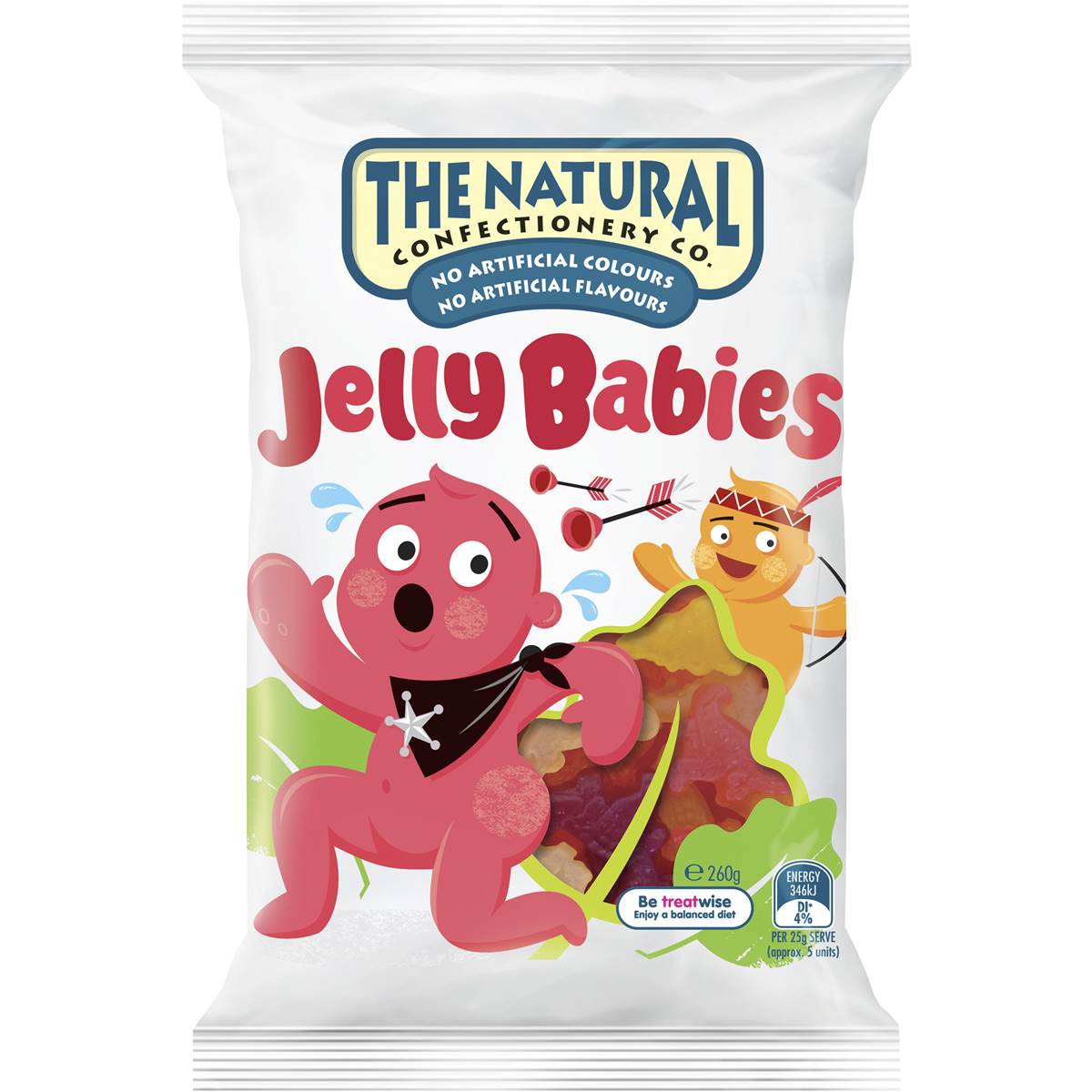 Colorful Babies Jelly confectionery snacks by The Natural Confectionery Co. in a clear container, showing vibrant, fruit-flavored jelly candies.