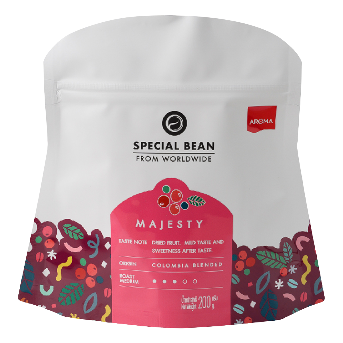 Aroma Majesty Blend drink in a clear glass, showcasing its vibrant, colorful liquid with a fresh citrus garnish.
