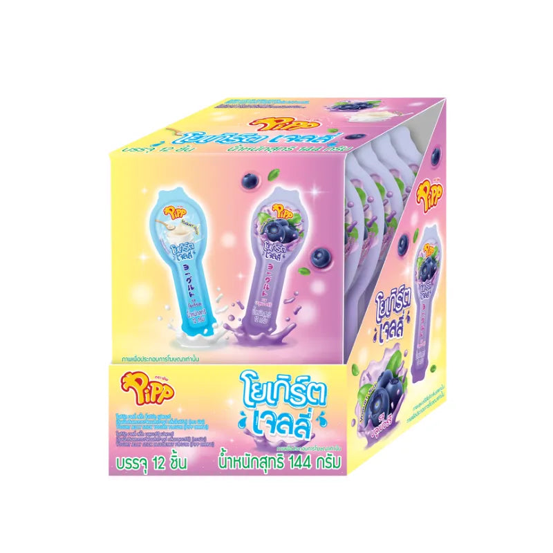 Pipp Yogurt Jelly Stick snacks, 12g x12 pieces, colorful fruity yogurt-flavored jelly sticks in a clear plastic package.
