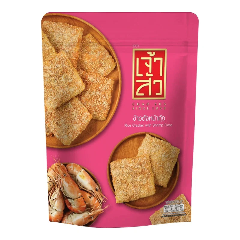 Chao SUA Rice Cracker with Shrimp in 80g package, crispy snack from the dry grocery and confectionery category.