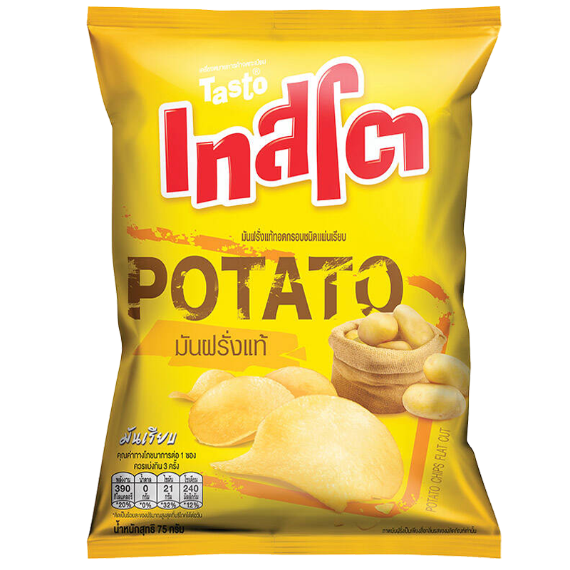 Crispy Tasto Potato Flat Chips in a bowl, showing golden, thin potato snack from Tasto brand, ideal for confectionery snack lovers.