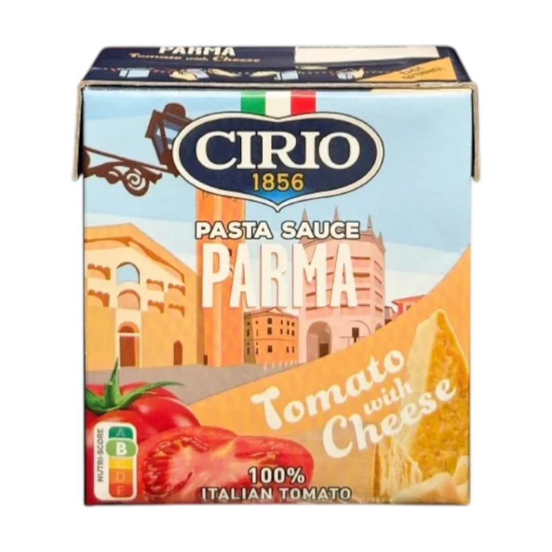 Jar of Cirio Pasta Sauce, Italian-style dry grocery product with rich tomato-based sauce, in a glass jar with a label.