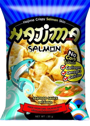Salmon skin snack by Taepunggroup with seafood sauce, featuring crispy salmon pieces in a flavorful confectionery snack.