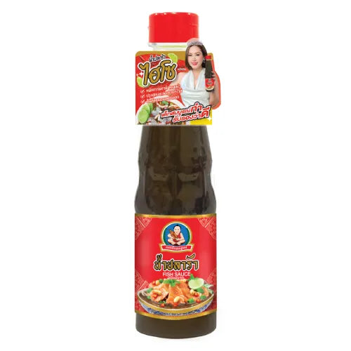 Deksomboon Fermented Fish Sauce 370g bottle, traditional Thai dry grocery condiment with dark liquid and label visible
