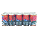 Canned mackerel in tomato sauce by ROZA, 155g per can, shown in a package of 10 cans, ideal for quick meals and seafood dishes.