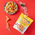 Monori Crispy Shrimp Chin Sea Salt flavor snack sachets, dry grocery snack pack, 6 x 22g, crunchy seafood snack with sea salt flavor