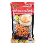Meeprung Stir Fried Basil 1kg dry grocery package with fresh, dried basil leaves in a clear plastic bag.