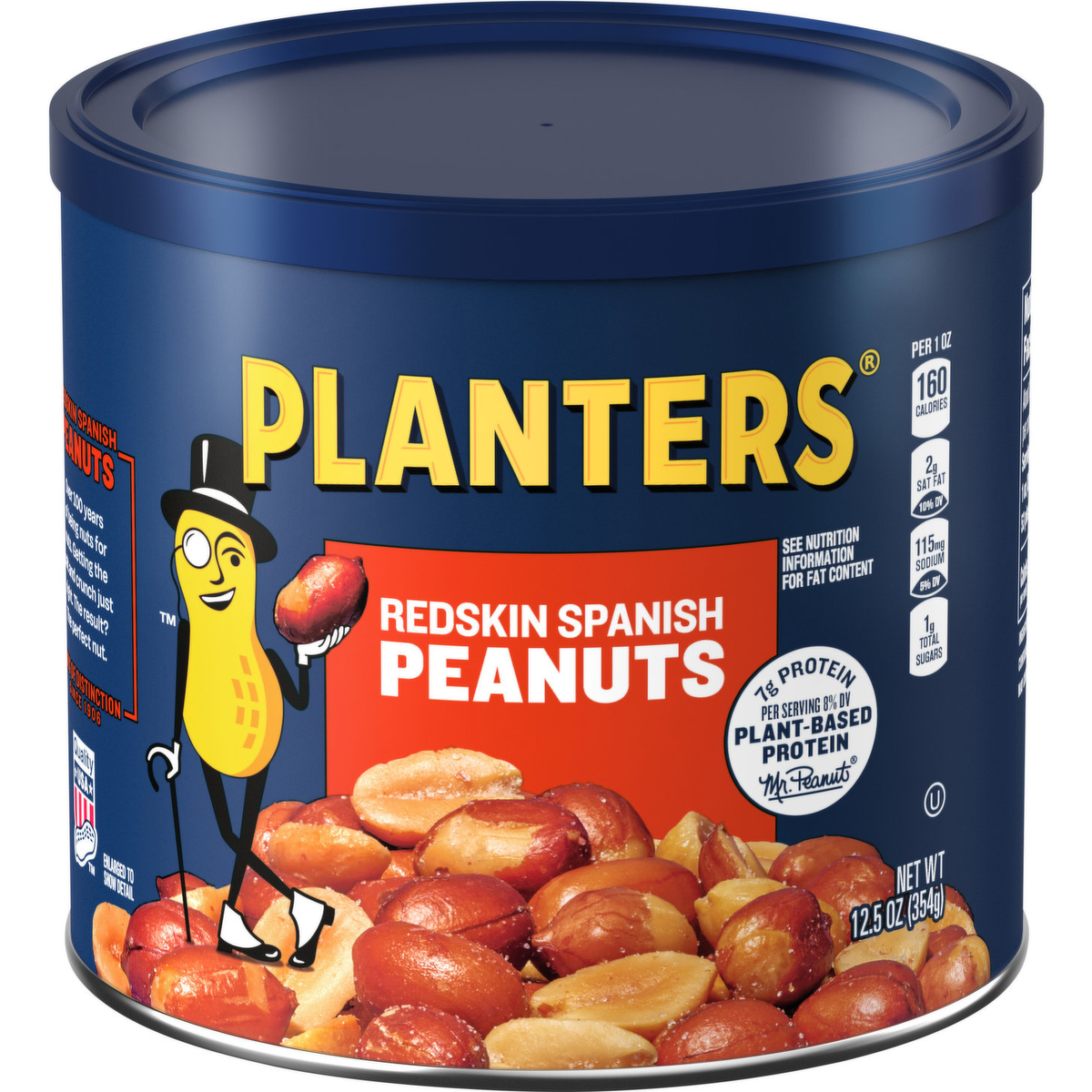 Planters Redskin Spanish Peanuts in a clear bowl, showcasing the crunchy, roasted peanut snack from the Planters confectionery collection.