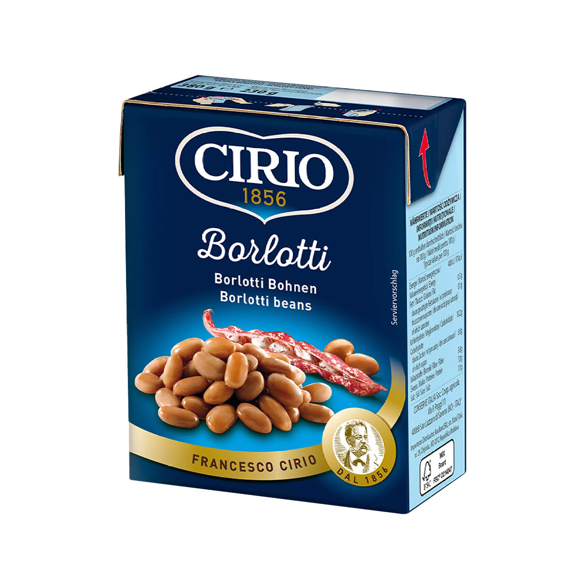 Cirio Borlotti beans in a bowl, fresh and cooked, showcasing their reddish-brown speckled appearance for grocery shopping.