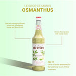 Monin Osmanthus Syrup 700ml bottle for dry grocery, with a clear label and elegant packaging.