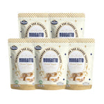 Nezline Nougatto Nougat Crisp snack in a clear wrapper, showing golden caramelized nougat with crispy texture, ready to enjoy.