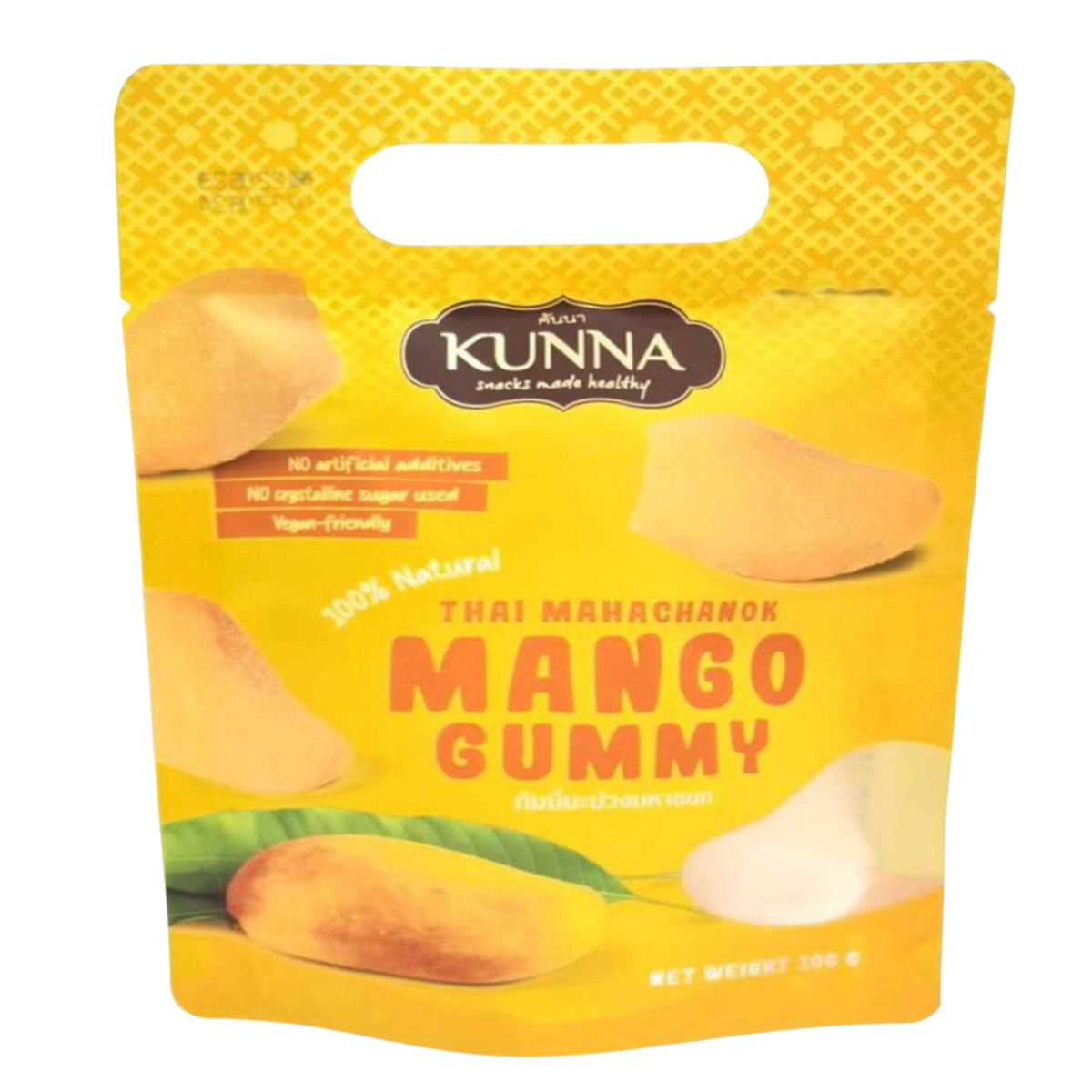 Kunna Thai Mahachanok Mango Flavours confectionery snacks in colorful packaging with mango images and vibrant design.
