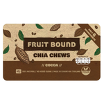 Fruit Bound Cocoa Flavor Chia Fruit Bar, a healthy snack with chia seeds and fruit ingredients, shown on a white background.
