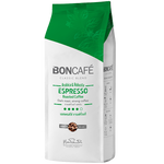 Boncafe Espresso Coffee Beans in a clear jar, showcasing shiny, roasted coffee beans for brewing rich espresso drinks.