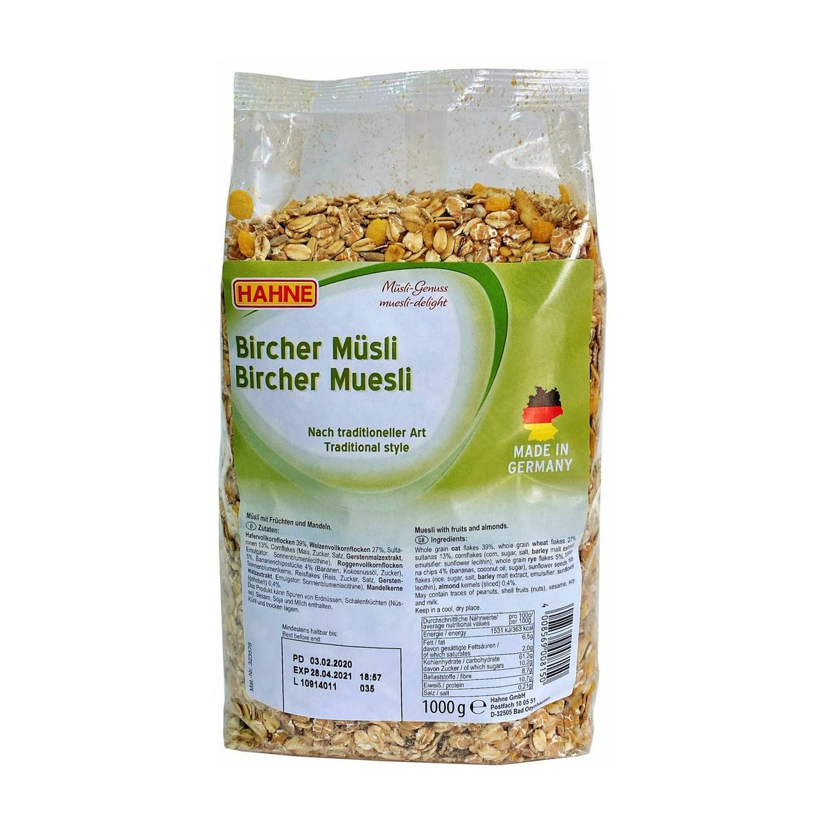 Hahne Traditional Swiss Muesli recipe in a bowl with oats, nuts, and dried fruit, ready to serve as a healthy breakfast.