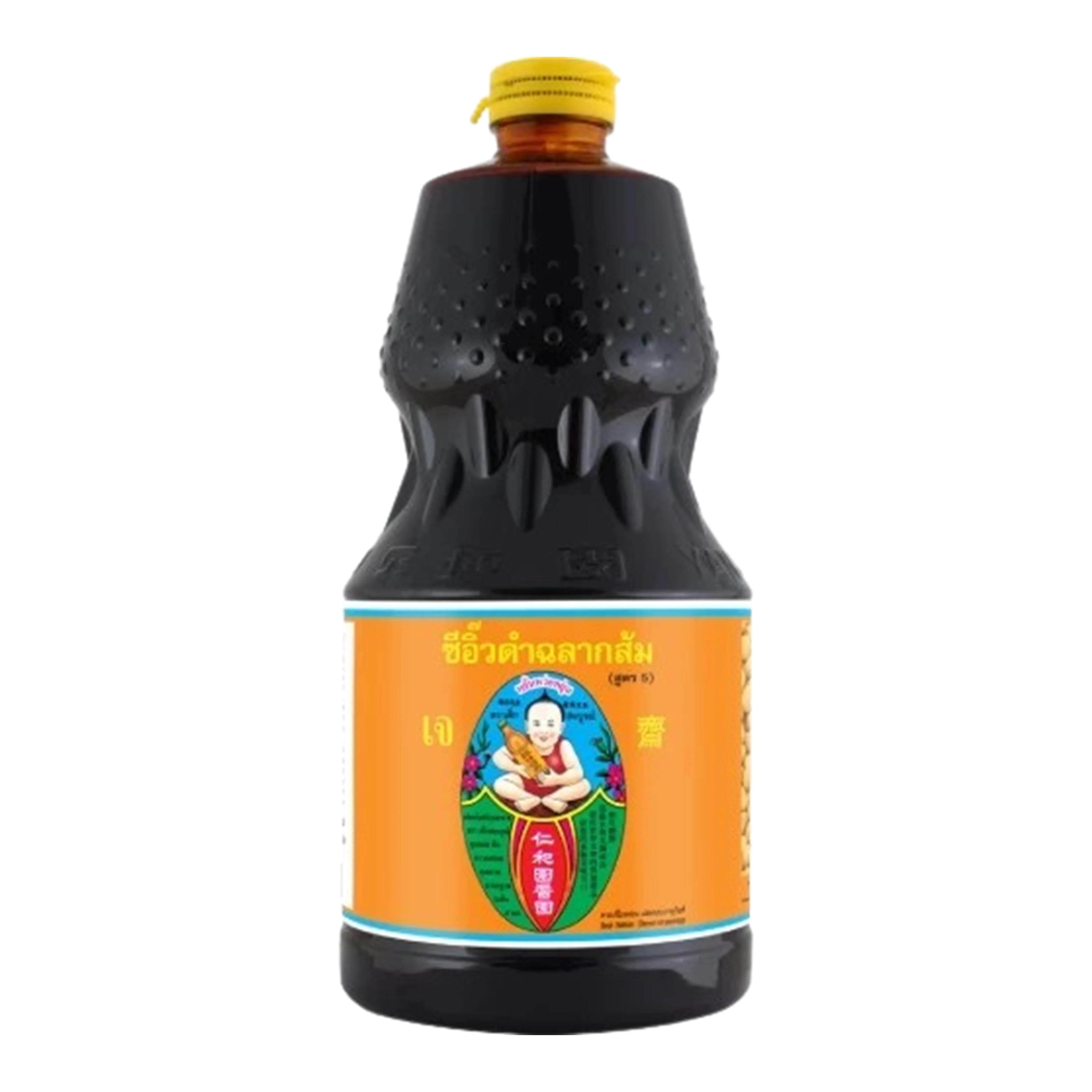 Deksomboon Black Soy Sauce 2700g bottle, traditional Asian condiment for cooking and seasoning, in a clear plastic bottle.