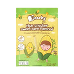 Peachy Rice Crispy snack with sweet corn flavor, dry grocery confectionery in a colorful packaging, ideal for snack lovers