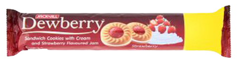 Jack'N Jill Dewberry Strawberry confectionery snacks in colorful packaging, showcasing the strawberry-flavored treats.