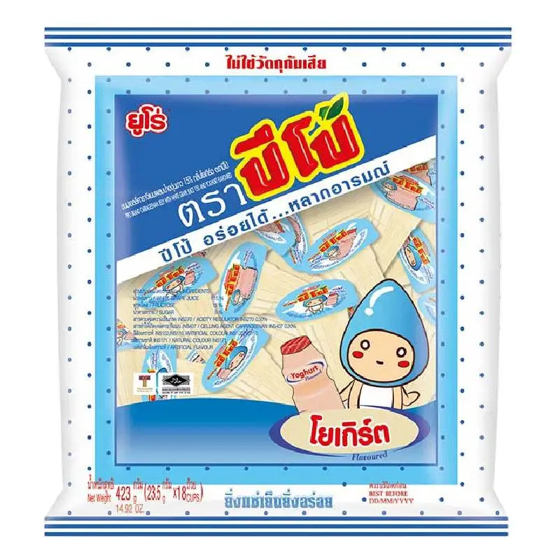 Pipo Jelly Yoghurt snack in 423g package, dry grocery confectionery with colorful jelly and yogurt flavors, branded PIPO.