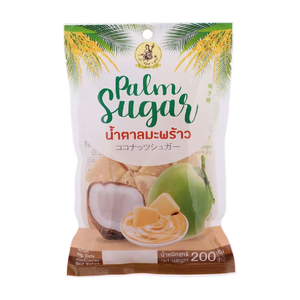Fiddle brand fiddle palm sugar in a clear jar, showing golden brown granulated sugar for baking and sweetening.