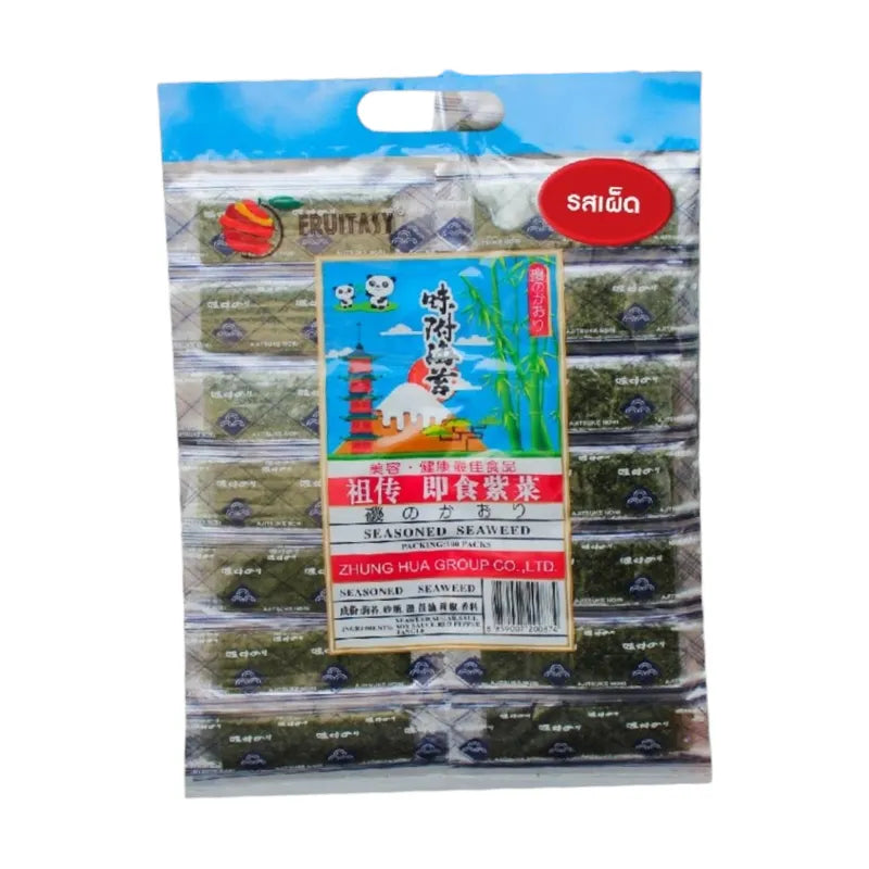 Panda Crispy Seaweed snack in a clear package with crispy, seasoned seaweed sheets visible.
