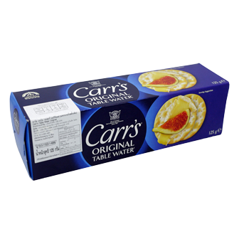 Image of Carr's Table Water Crackers, thin and crispy confectionery snacks arranged on a white plate.