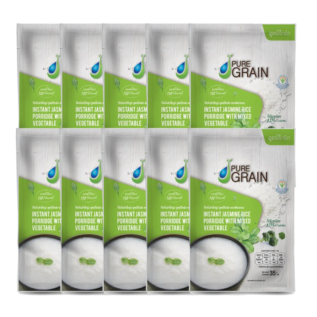 Pure Grain instant vegetable porridge in 35g dry grocery packet, ready-to-mix healthy breakfast option