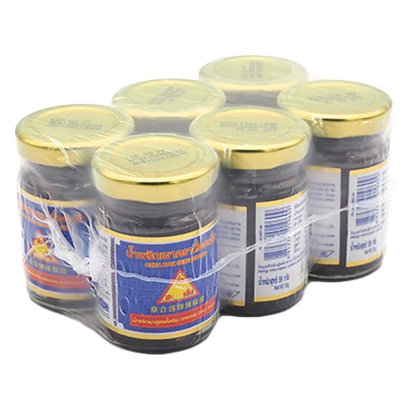 Chua HAH Seng Chili Paste 59g x6, dry grocery product, featuring vibrant red chili paste in clear containers with branding.