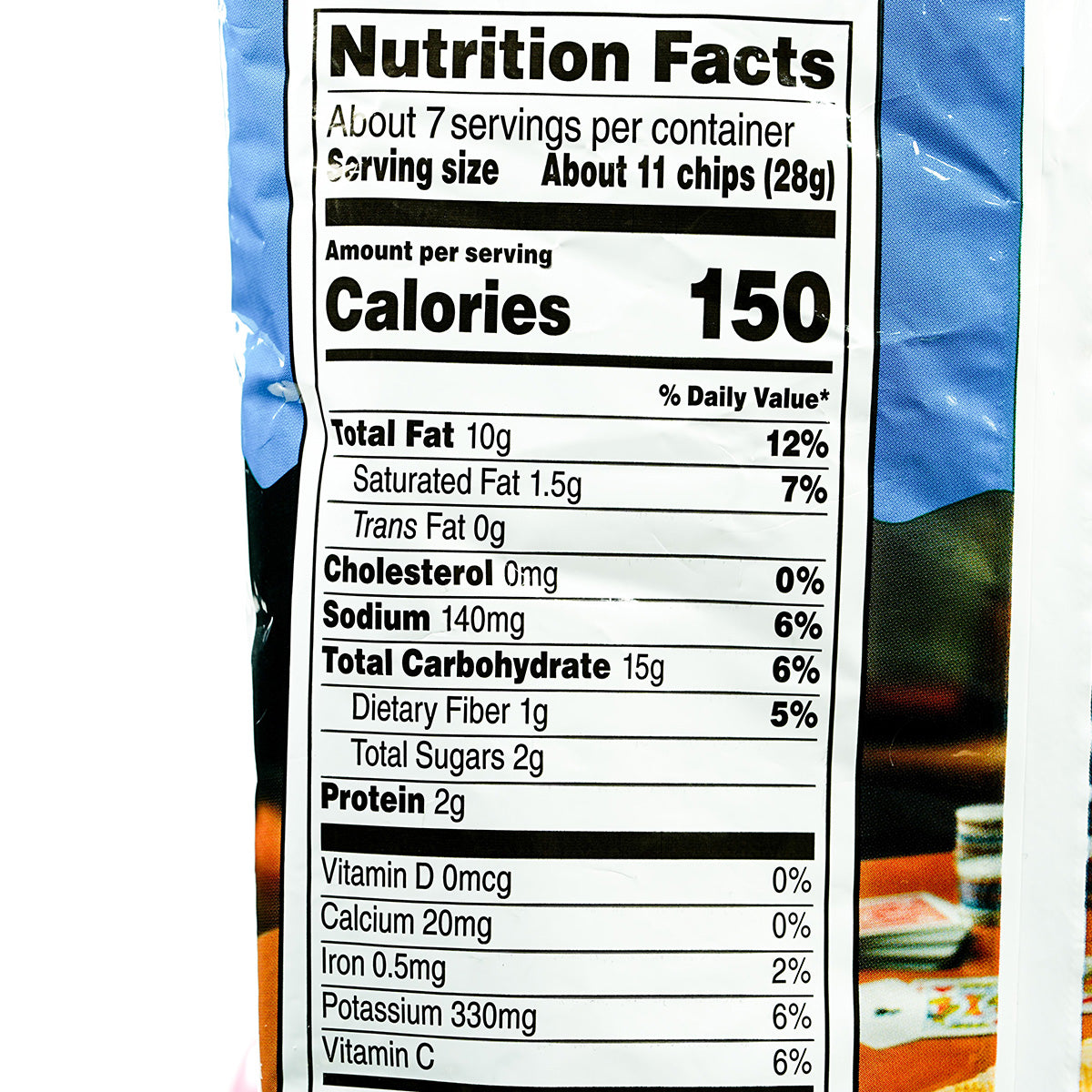 Ruffles Sour Cream & Onion Potato Chips in a bag, showing the crispy chips with sour cream and onion flavor seasoning.