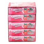 Lotte Strawberry Gum 13.5g, a pack of 20 with colorful strawberry-flavored chewing gum pieces in a bright package.