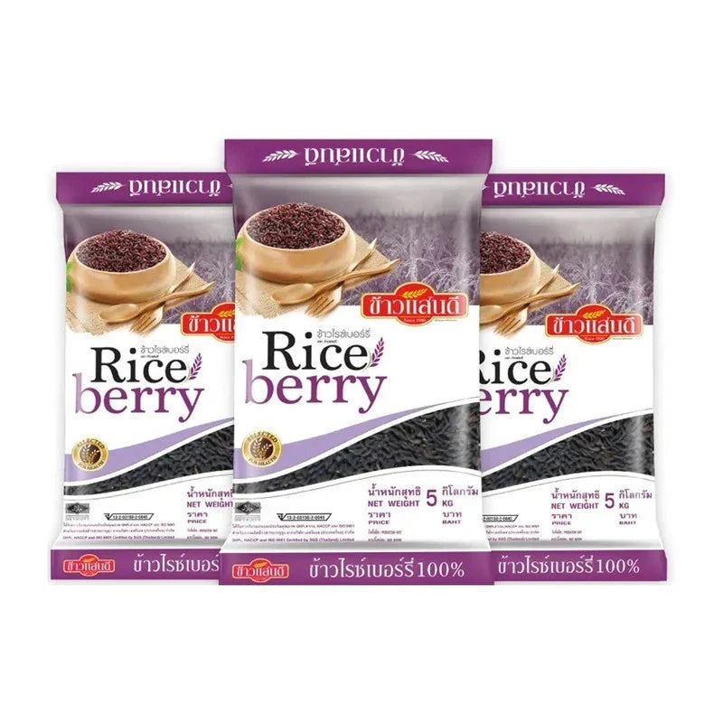 SANDEE Riceberry rice in a 5kg bag, displayed in a bundle of three, ideal for dry grocery shopping