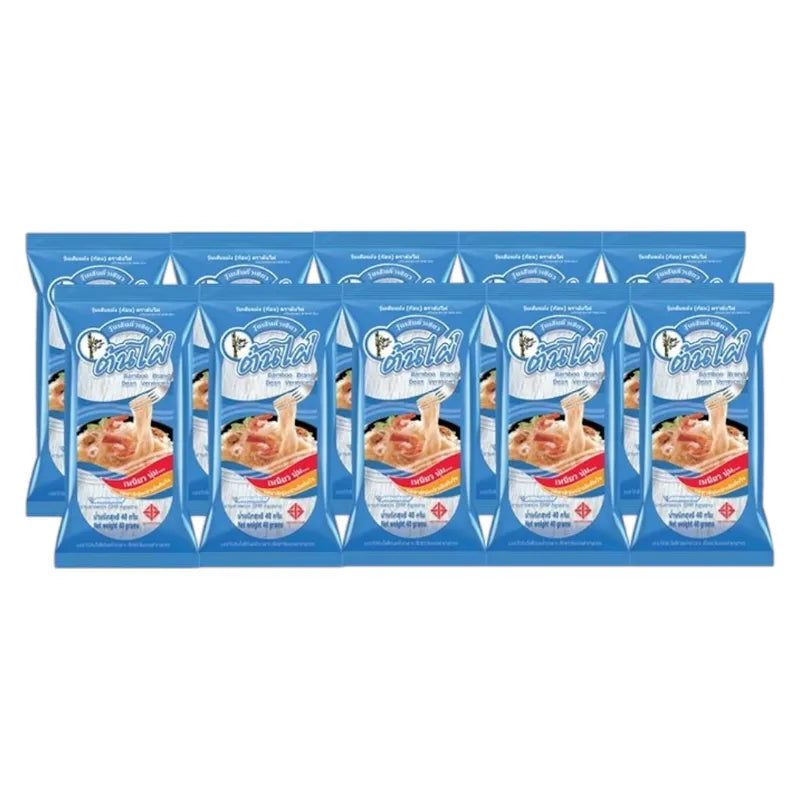 Dry Tonson Bamboo Bean Vermicelli in a clear package, showcasing thin, light-colored noodles perfect for Asian cuisine.