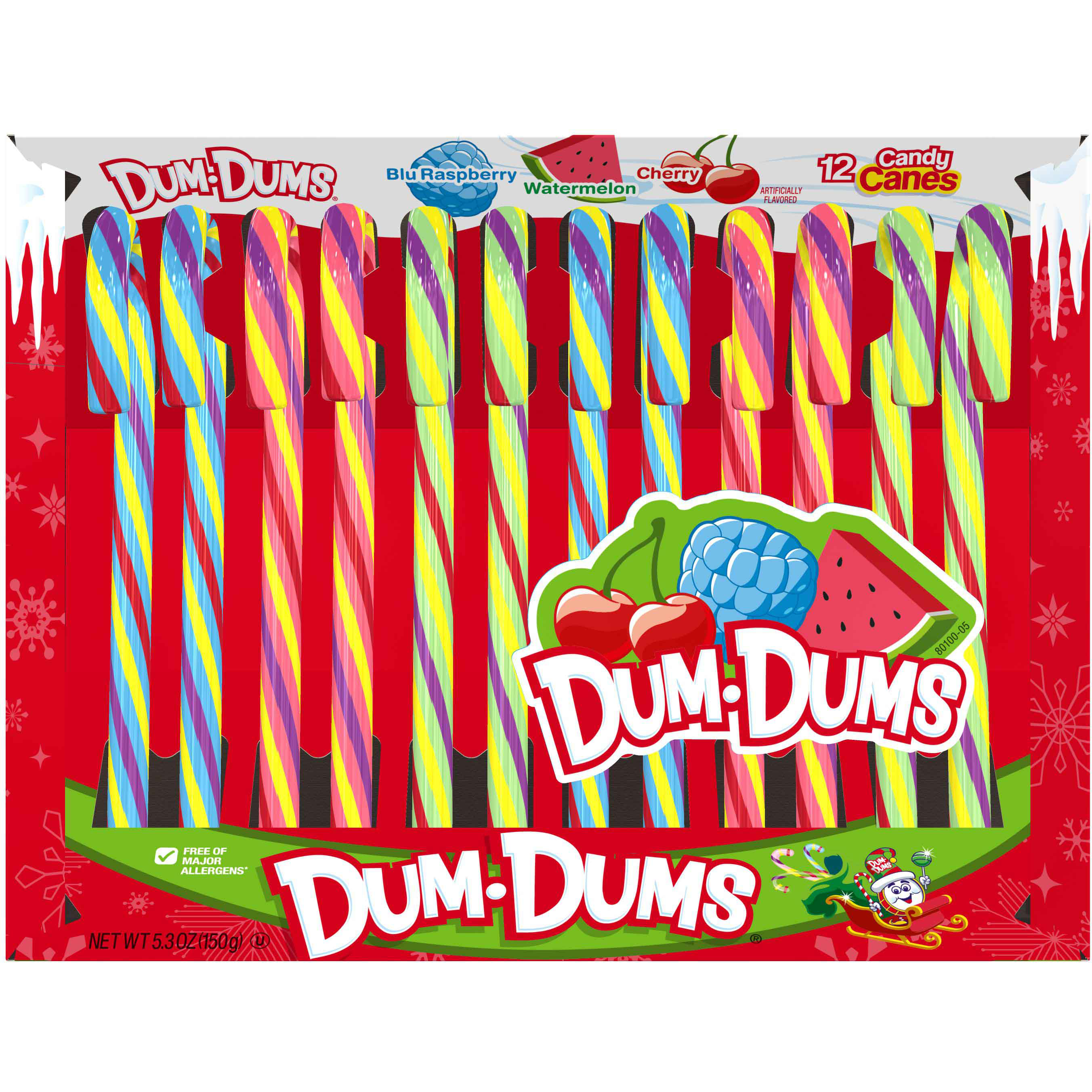 Spangler Dum Dum Candy Canes featuring red and white striped candy canes in a clear bag.