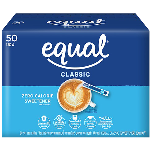 Equal Classic Sweetener packet, a healthy grocery product, featuring the brand logo and product name on a white background.