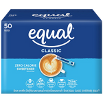 Equal Classic Sweetener packet, a healthy grocery product, featuring the brand logo and product name on a white background.
