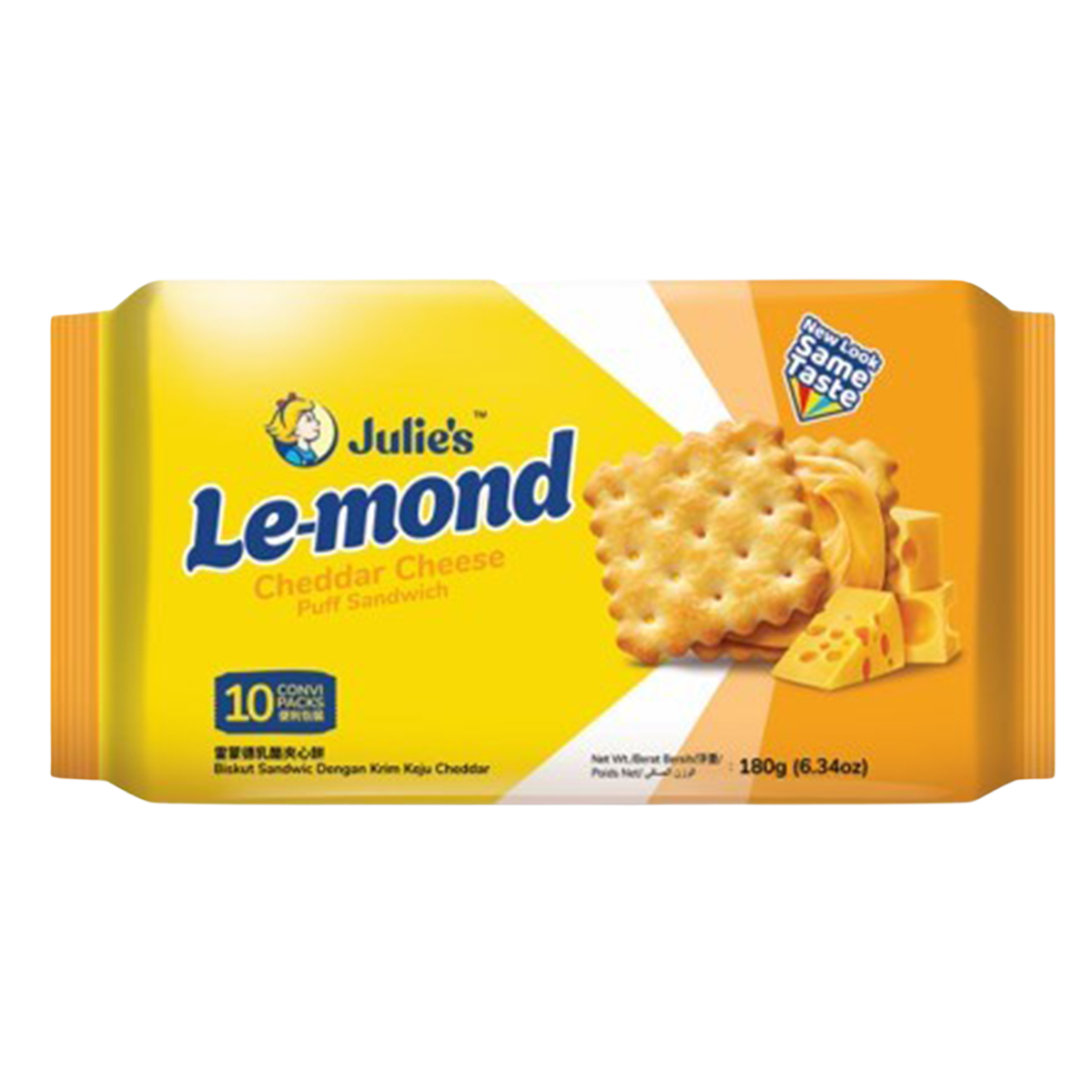 Julie’s Cheddar Cheese confectionery snack in bright packaging, showcasing a crispy, cheesy treat perfect for snacking.
