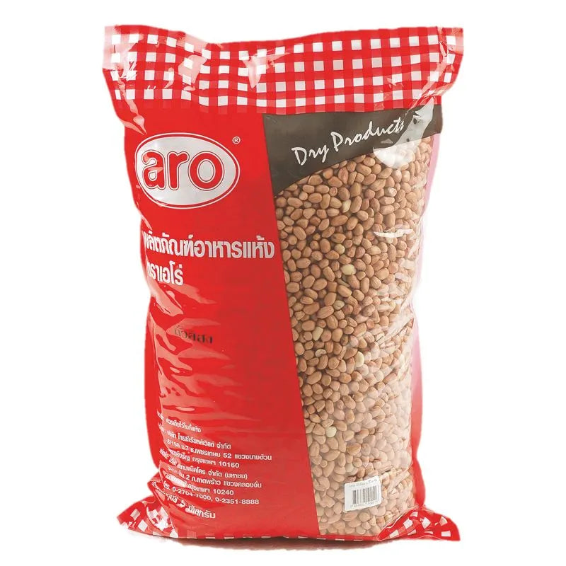 ARO Peanut 5kg package of dry grocery peanuts, showing a close-up of the roasted, salted peanuts in a bulk bag.