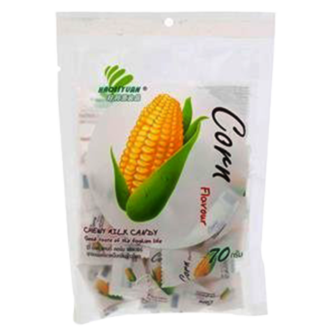 Colorful My Chewy Chewy Corn Candy in bright yellow and orange, showcasing its playful, chewy confectionery texture.