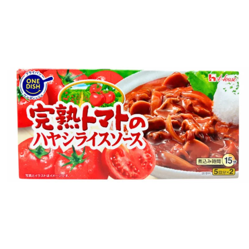 House Kanjuku Tomato Hayashi 184g dry grocery product with tomato-based seasoning in a clear packaging.