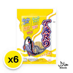 Spicy flavored Taro Fish Snack in 20g packages, part of TARO's dry grocery snack and confectionery selection.