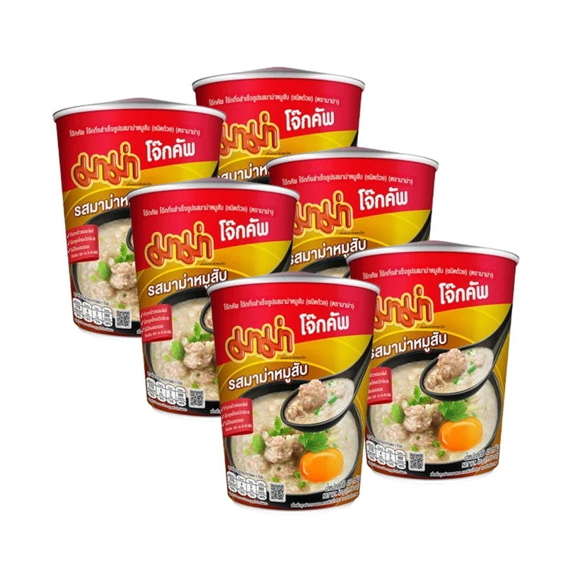 Mama Porridge Cup with minced pork flavor, showing the dry grocery cup packaging and product label.