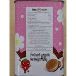 KILIN Kilin Biscuits in a two-tone strawberry cream tin, 400g, showing the colorful packaging and biscuits inside.