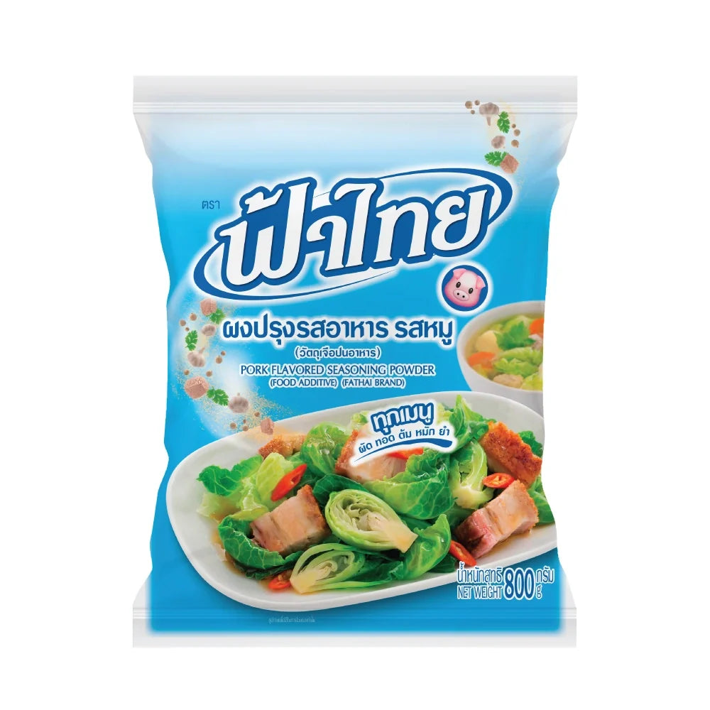 Fathai Pork Flavor Seasoning Powder in an 800g package, shown in a six-pack, ideal for enhancing savory dishes.