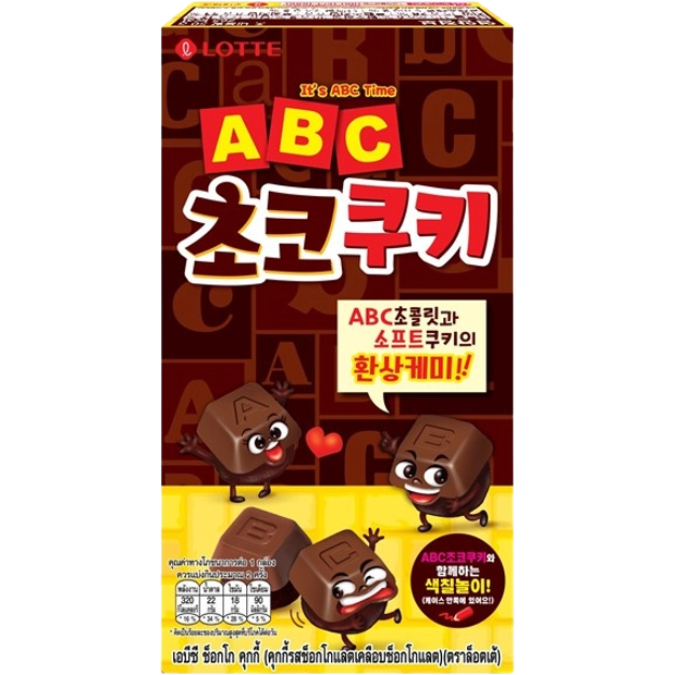 Lotte ABC Choco Cookie confectionery snack with chocolate coating and crunchy cookie interior.
