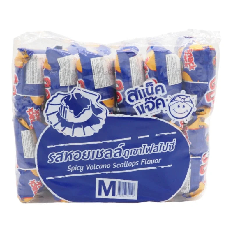 Snack Jack Green Pea Spicy Volcano Scallops, 15g x12, crunchy snack with spicy flavor, perfect for dry grocery and snack lovers.