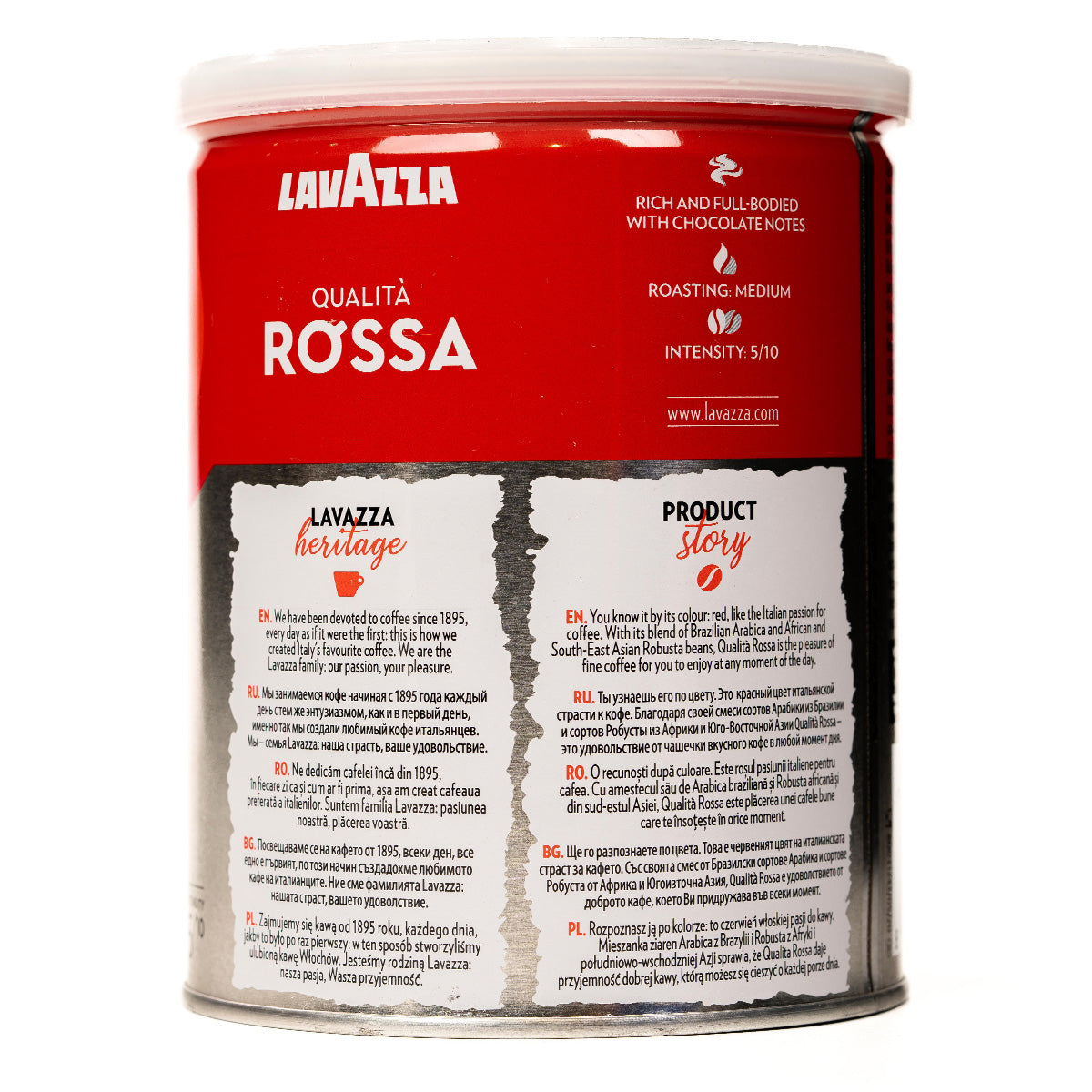 Lavazza Rossa drink in a glass, showcasing its rich red color and smooth texture in a close-up shot.