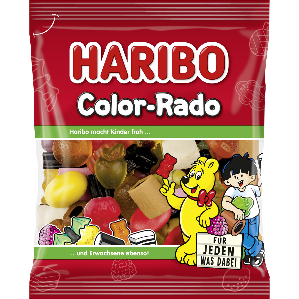 Colorful Haribo Color Rado confectionery snacks in bright, vibrant hues, showcasing their chewy, fun gummy appearance.