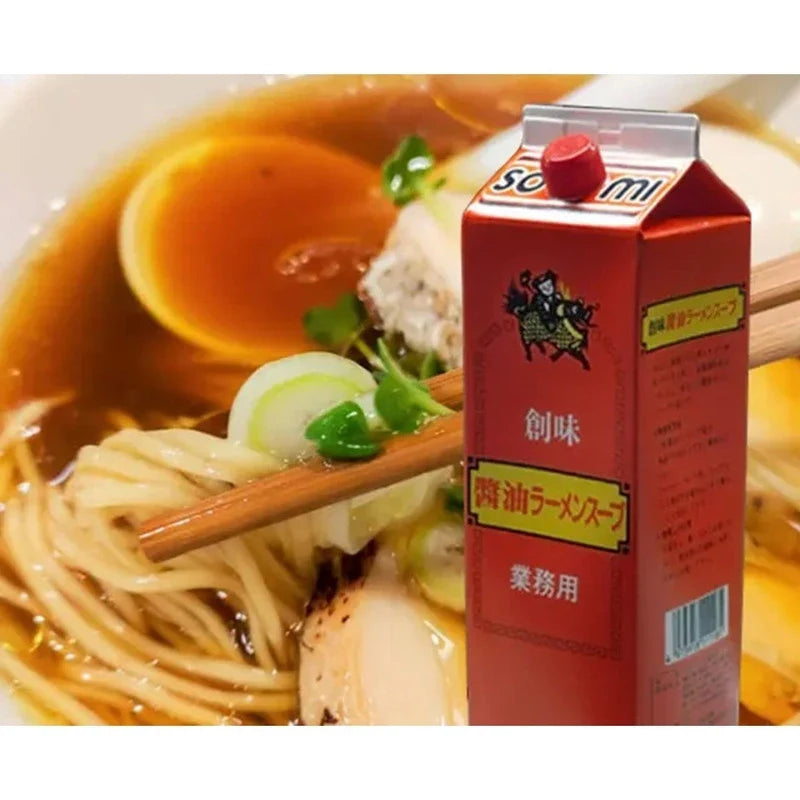 Somi Tokyu-Style Shoyu Ramen Soup Light Oil in a clear bottle, ideal for Japanese ramen broth and cooking.